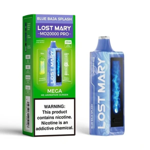 Close-up of Red Wave Lost Mary disposable vape with bold red fruit flavor packaging