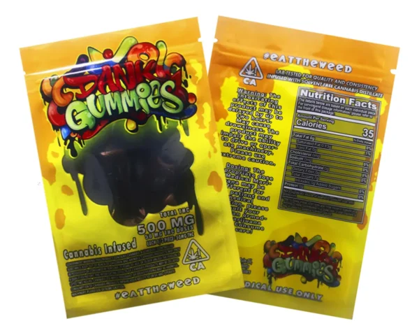 Close-up of Dank Gummies THC-infused edible gummies in assorted flavors