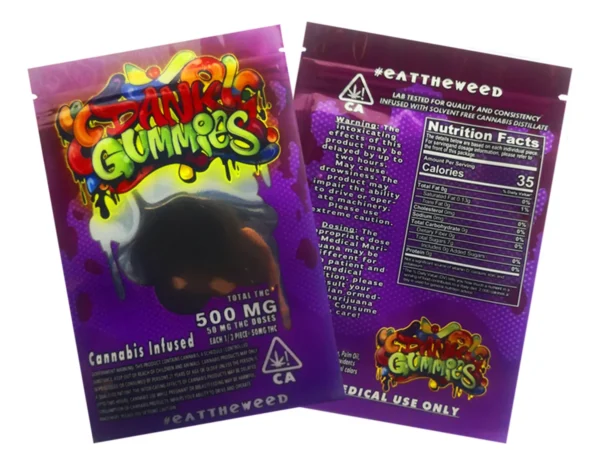 Close-up of colorful Dank Gummies infused with THC for potent effects