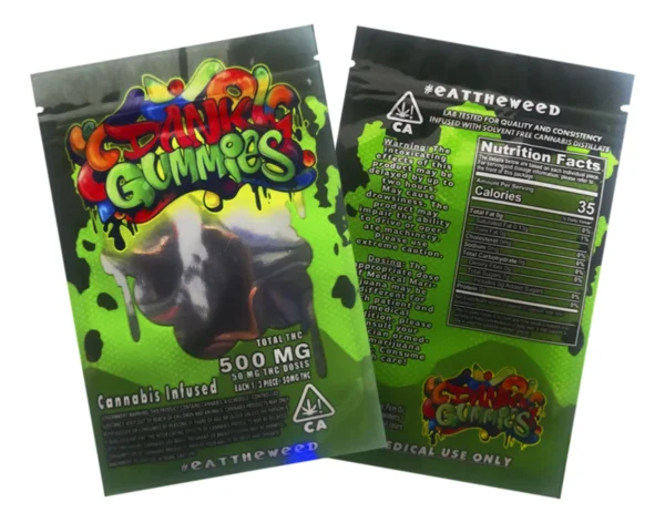 Close-up of colorful Dank Gummies infused with THC for potent effects