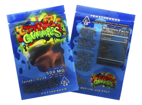 Close-up of Dank Gummies THC-infused edible gummies in assorted flavors