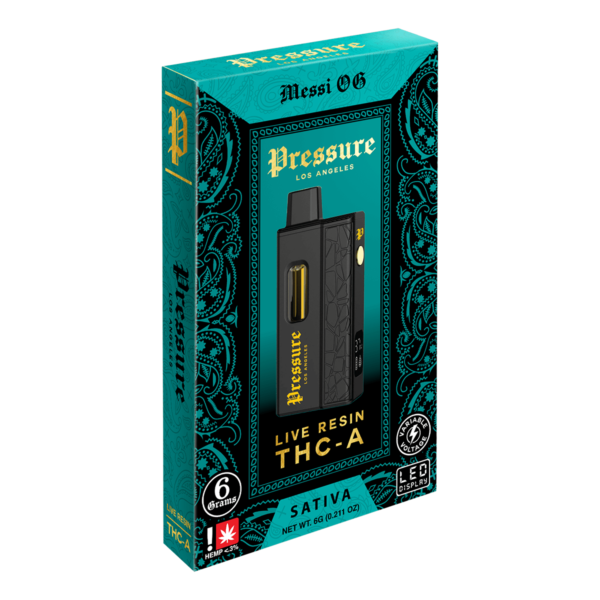 Pressure 2g THC vape cartridge filled with premium distillate and natural terpenes