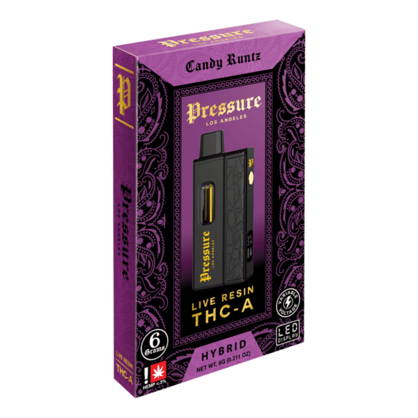 Pressure 2g THC vape cartridge filled with premium distillate and natural terpenes
