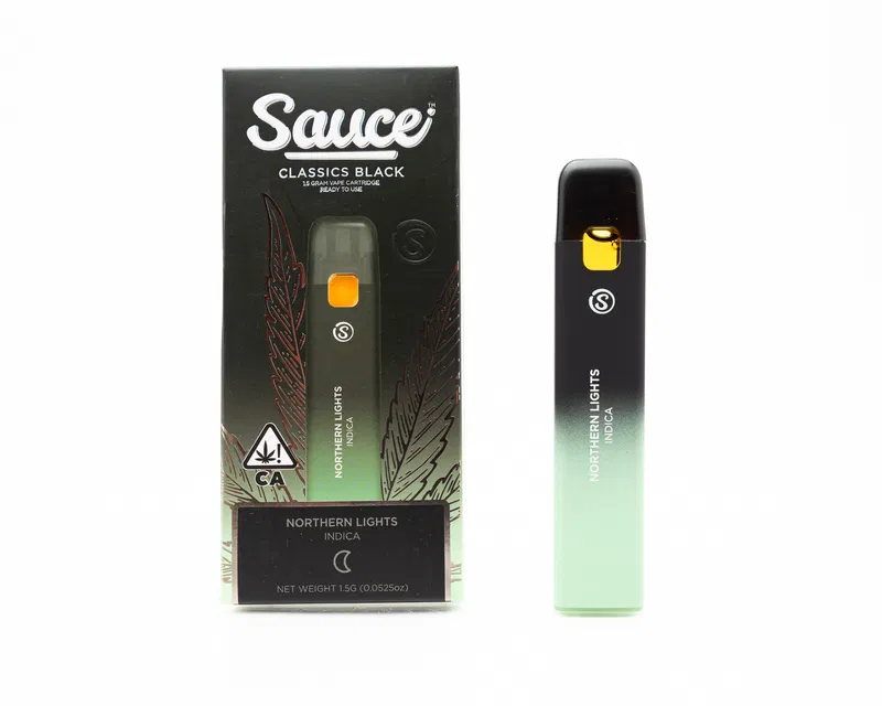 Sauce Disposable THC Vape Pen with strain-specific labeling and sleek design