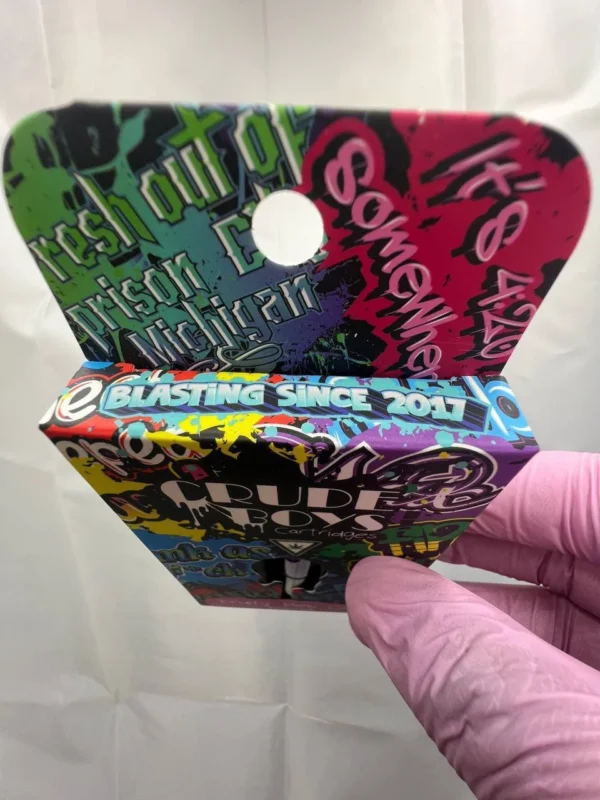 Crude Boys THC vape cartridge showcasing rich cannabis oil and premium design