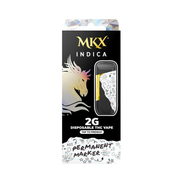 MKX Disposable THC Vape Pen with strain-specific labeling and sleek black design
